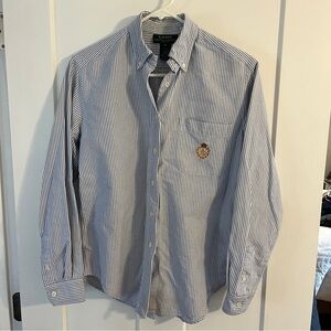 Ralph Lauren Women’s Blue & White Striped Button-Down Oxford Shirt